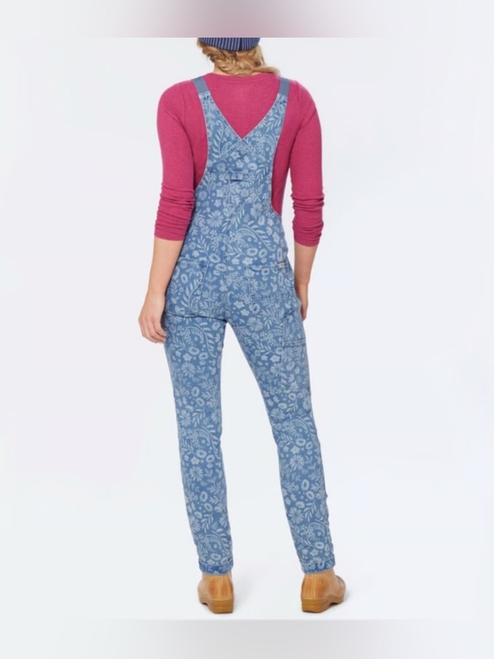 Duluth Trading Co Blue Floral Denim Bib Overalls for Women - Picture 3 of 9